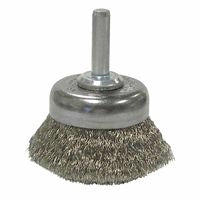 Stem-Mounted Crimped Wire Cup Brush, 1 3/4 in Dia., .006 Stainless Steel 804-14303