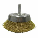 Stem-Mounted Crimped Wire Cup Brush, 2 3/4 in Dia., .0118 Brass Wire 804-14311