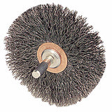 Stem-Mounted Narrow Conflex Brush, 3 in dia x 1/2 in W Face, 0.008 in Steel, 20000 RPM, 1/4 in Stem 804-17615