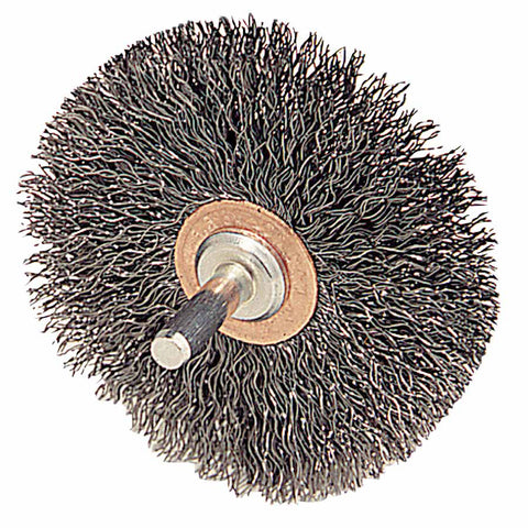 Stem-Mounted Narrow Conflex Brush, 3 in dia x 1/2 in W Face, 0.008 in Steel, 20000 RPM, 1/4 in Stem 804-17615