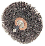 Stem-Mounted Narrow Conflex Brush, 3 in dia x 1/2 in W Face, 0.0118 in Steel, 20000 RPM, 1/4 in Stem 804-17616