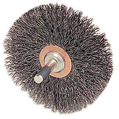 Stem-Mounted Narrow Conflex Brush, 3 in dia x 1/2 in W Face, 0.0118 in Steel, 20000 RPM, 1/4 in Stem 804-17616