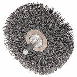Stem-Mounted Narrow Conflex Brush, 3 in dia x 1/2 in W Face, 0.014 in Steel, 20000 RPM, 1/4 in Stem 804-17617