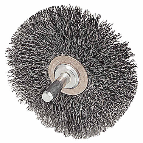 Stem-Mounted Narrow Conflex Brush, 3 in dia x 1/2 in W Face, 0.014 in Steel, 20000 RPM, 1/4 in Stem 804-17617