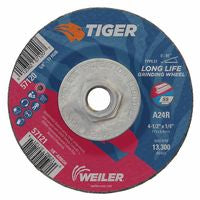 Tiger AO Grinding Wheel, 4-1/2 in dia x 1/4 in Thick, 5/8 in-11 UNC Arbor, A24R, Type 27 804-57120