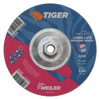 Tiger AO Grinding Wheel, 7 in dia x 1/4 in Thick, 5/8 in-11 UNC Arbor, A24R, Type 27 804-57124
