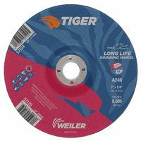 Tiger AO Grinding Wheel, 7 in dia x 1/4 in Thick, 7/8 in Arbor, A24R, Type 27 804-57125