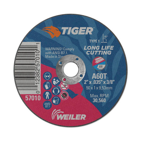 Tiger AO Cutting Wheel, 3 in dia x 0.035 in Thick, 1/4 in Arbor, A60T, Type 1 804-57065