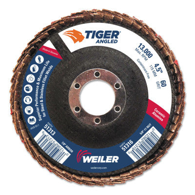 Tiger Angled Flap Disc, 7/8 in, 60 Grit, 10 per Box 804-51313