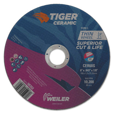 Tiger Ceramic Cutting Wheels, 6 in Dia, 0.045in Thick, 24/bx 804-58302