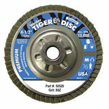 Tiger Disc Angled Style Flap Disc, 4-1/2 in dia, 80 Grit, 5/8 in-11, 13000 rpm, Type 29 804-50520