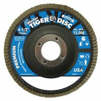 Tiger Disc Angled Style Flap Discs, 4 1/2 in, 120 Grit, 7/8 Arbor, Phenolic Back 804-50606