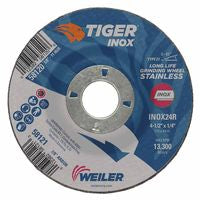 Tiger Inox Grinding Wheel, 4-1/2 in Dia, 1/4 in Thick, 7/8 in Arbor 804-58121