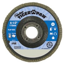 Tiger Paw Coated Abrasive Flap Disc, 4-1/2 in dia, 60 Grit, 7/8 Arbor, 13000 rpm, Type 27 804-51109
