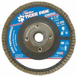 Tiger Paw Coated Abrasive Flap Discs, 4 1/2", 36 Grit, 5/8 Arbor, Phenolic Back 804-51112