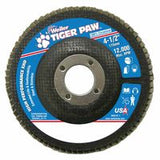 Tiger Paw Super High Density Flap Disc, 4-1/2 in dia, 36 Grit, 7/8 in Arbor, 12000 RPM, Type 27 Flat 804-51160