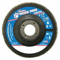 Tiger Paw Super High Density Flap Disc, 4-1/2 in dia, 36 Grit, 7/8 in Arbor, 12000 RPM, Type 27 Flat 804-51160