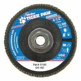 Tiger Paw Super High Density Flap Disc, 4-1/2 in dia, 40 Grit, 5/8 in-11 Arbor, 12000 RPM, Type 27 Flat 804-51165