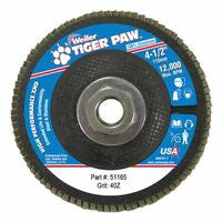Tiger Paw Super High Density Flap Disc, 4-1/2 in dia, 40 Grit, 5/8 in-11 Arbor, 12000 RPM, Type 27 Flat 804-51165