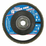 Tiger Paw Super High Density Flap Disc, 4-1/2 in dia, 60 Grit, 5/8 in-11 Arbor, 12000 RPM, Type 27 Flat 804-51166