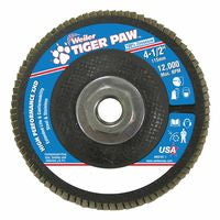Tiger Paw Super High Density Flap Disc, 4-1/2 in dia, 80 Grit, 5/8 in-11 Arbor, 12000 RPM, Type 27 Flat 804-51167