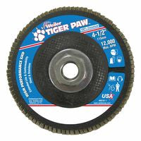 Tiger Paw Super High Density Flap Disc, 4-1/2 in dia, 36 Grit, 5/8 in-11 Arbor, 12000 RPM, Type 27 Flat 804-51164