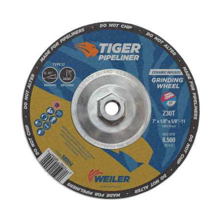 Tiger Pipeliner Grinding Wheel, 7 in dia X 1/8 in Thick x 5/8 in-11 Hub, Z30T, Type 27 804-58094