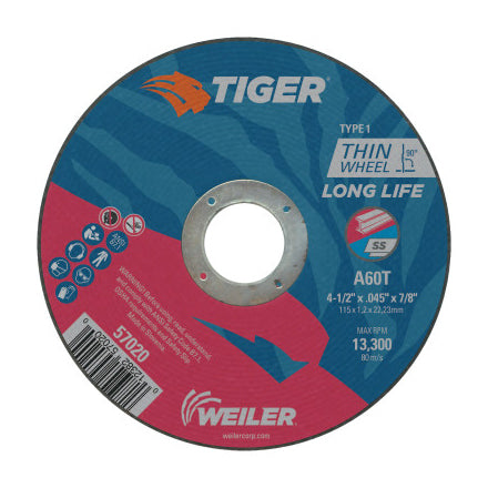 Tiger AO Cutting Wheel, 5 in dia x 0.045 in Thick, 7/8 in Arbor, A60T, Type 1 804-57021