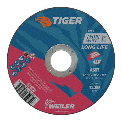 Tiger AO Cutting Wheel, 6 in dia x 0.045 in Thick, 5/8 in-11 UNC Arbor, A60T, Type 27 804-57044