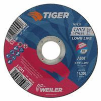 Tiger AO Cutting Wheel, 4-1/2 in dia x 0.045 in Thick, 7/8 in Arbor, A60T, Type 27 804-57041