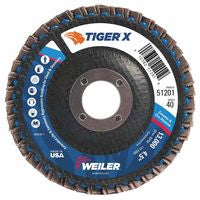 Tiger X Flap Disc, 4-1/2 in dia, 40 Grit, 7/8 in Arbor, 13000 rpm, Type 29 804-51201