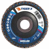 Tiger X Flap Disc, 4-1/2 in Angled, 60 Grit, 7/8 in Arbor 804-51202
