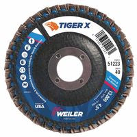 Tiger X Flap Disc, 4-1/2 in dia, 40 Grit, 7/8 in Arbor, 13000 rpm, Type 27 804-51223