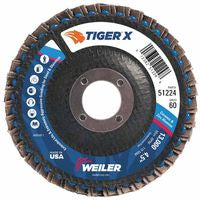 Tiger X Flap Disc, 4-1/2 in dia, 60 Grit, 7/8 in Arbor, 13000 rpm, Type 27 804-51224