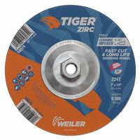 Tiger Zirc Grinding Wheel, 7 in dia x 1/4 in Thick x 5/8 in-11 UNC Arbor, Ceramic/Zirconia Alumina, Type 27, Z24T 804-58074
