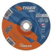 Tiger Zirc Grinding Wheel, 7 in dia x 1/4 in Thick x 7/8 in Arbor, Ceramic/Zirconia Alumina, Type 27, Z24T 804-58075