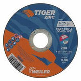 Tiger Zirc Cutting Wheel, 4-1/2 in dia, 0.045 in Thick, 7/8 in Arbor, Zirconia Alumina, Type 1, Z60T 804-58000