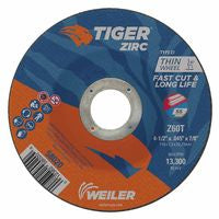 Tiger Zirc Cutting Wheel, 4-1/2 in dia, 0.045 in Thick, 7/8 in Arbor, Zirconia Alumina, Type 27, Z60T 804-58020