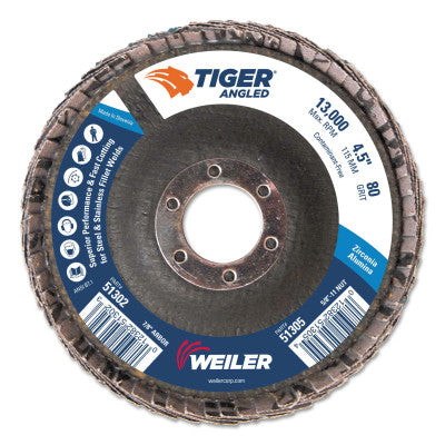 Tiger Angled Flap Disc, 7/8 in, 80 Grit, 10 per Box 804-51302