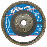 Tiger Paw TY29 Coated Abrasive Flap Disc, 4 -1/2 in dia, 40 Grit, 5/8 in-11, 13000 rpm 804-51124