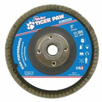 Tiger Paw TY29 Coated Abrasive Flap Disc, 5", 36 Grit, 5/8 Arbor, 12,000 RPM 804-51153