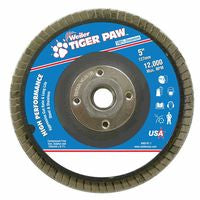 Tiger Paw TY29 Coated Abrasive Flap Disc, 5", 60 Grit, 5/8 Arbor, 12,000 RPM 804-51154
