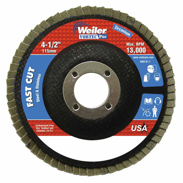 Vortec Pro Abrasive Flap Disc, 4-1/2 in dia, 36 Grit, 7/8 Arbor, 13000 rpm, Type 29 804-31343