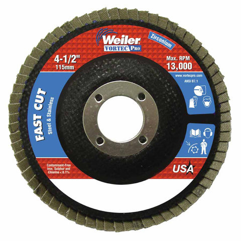 Vortec Pro Abrasive Flap Disc, 4-1/2 in dia, 36 Grit, 7/8 Arbor, 13000 rpm, Type 29 804-31343