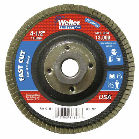 Vortec Pro Abrasive Flap Disc, 4-1/2 in dia, 60 Grit, 5/8 in-11, 13000 rpm, Type 29 804-31351
