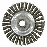 Wolverine Knot Wire Wheel, Stringer Bead Twist, 4 in dia x 3/16 in W Face, 5/8 in-11 UNC, 0.020 in Steel Wire, 20000 RPM 804-36218