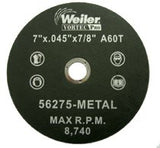 Wolverine Flat Type 1 Cutting Wheel, 7 in dia x 0.045 in, 7/8 in Arbor, 60 Grit, Aluminum Oxide, T Hardness 804-56275