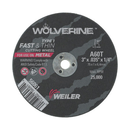 Wolverine Thin Cutting Wheel, 3 in Dia, 24 Grit, Aluminum Oxide 804-56064