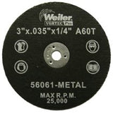 Wolverine Flat Type 1 Cutting Wheel, 3 in Dia, .035 Thick, 1/4 Arbor, 60 Grit 804-56061