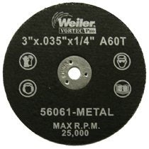 Wolverine Flat Type 1 Cutting Wheel, 3 in Dia, .035 Thick, 1/4 Arbor, 60 Grit 804-56061